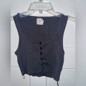 Luna ivy Black Ribbed Button-Up crop Top